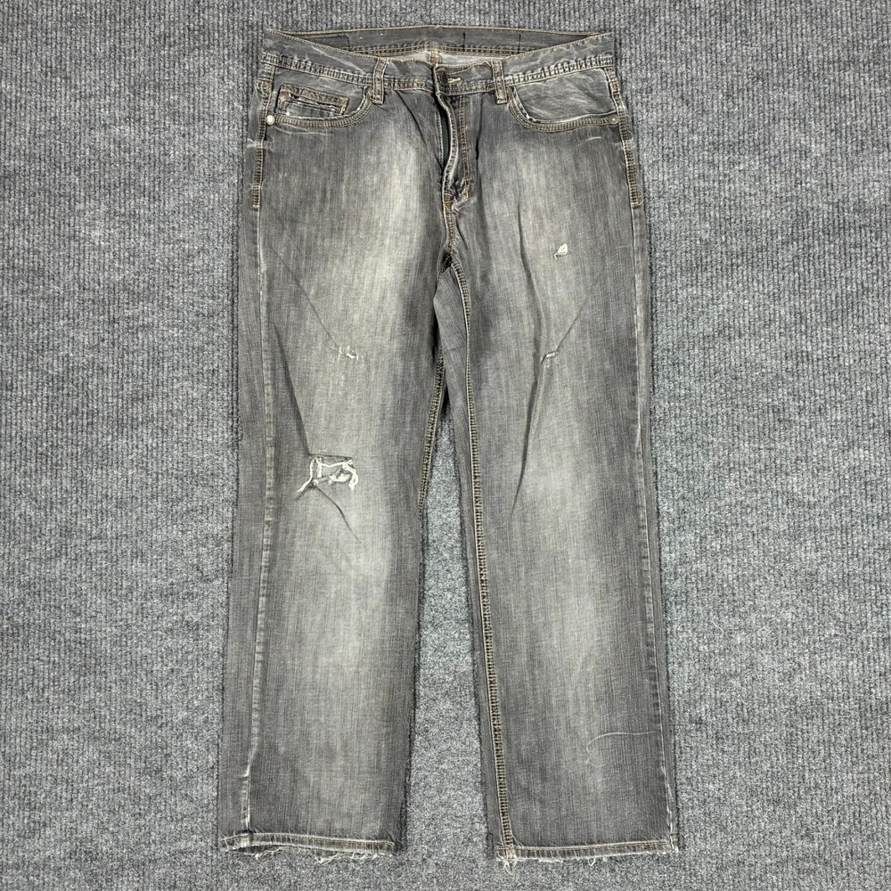 Axel Brand Mens Distressed Gray Jeans Size 36x34 Straight Leg Faded Denim